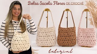 Como fazer Bolsa de Croche Flores - Passo a Passo - Apaixonante😍 Uma sacola linda 