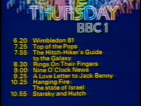 Thursday 25th June 1981 BBC1 - Nationwide - Top Of The Pops - Hitch-Hiker's Guide - Wimbledon 81