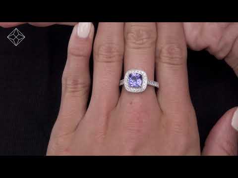 1.60ct Cushion Tanzanite Diamond Halo Asteria Ring in 18K White Gold - FT01-VBY