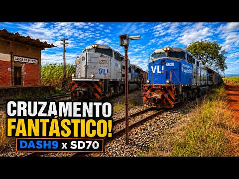 CRUZAMENTO DE GIGANTES! DASH 9 E SD70 SE CRUZANDO NOS TRILHOS!