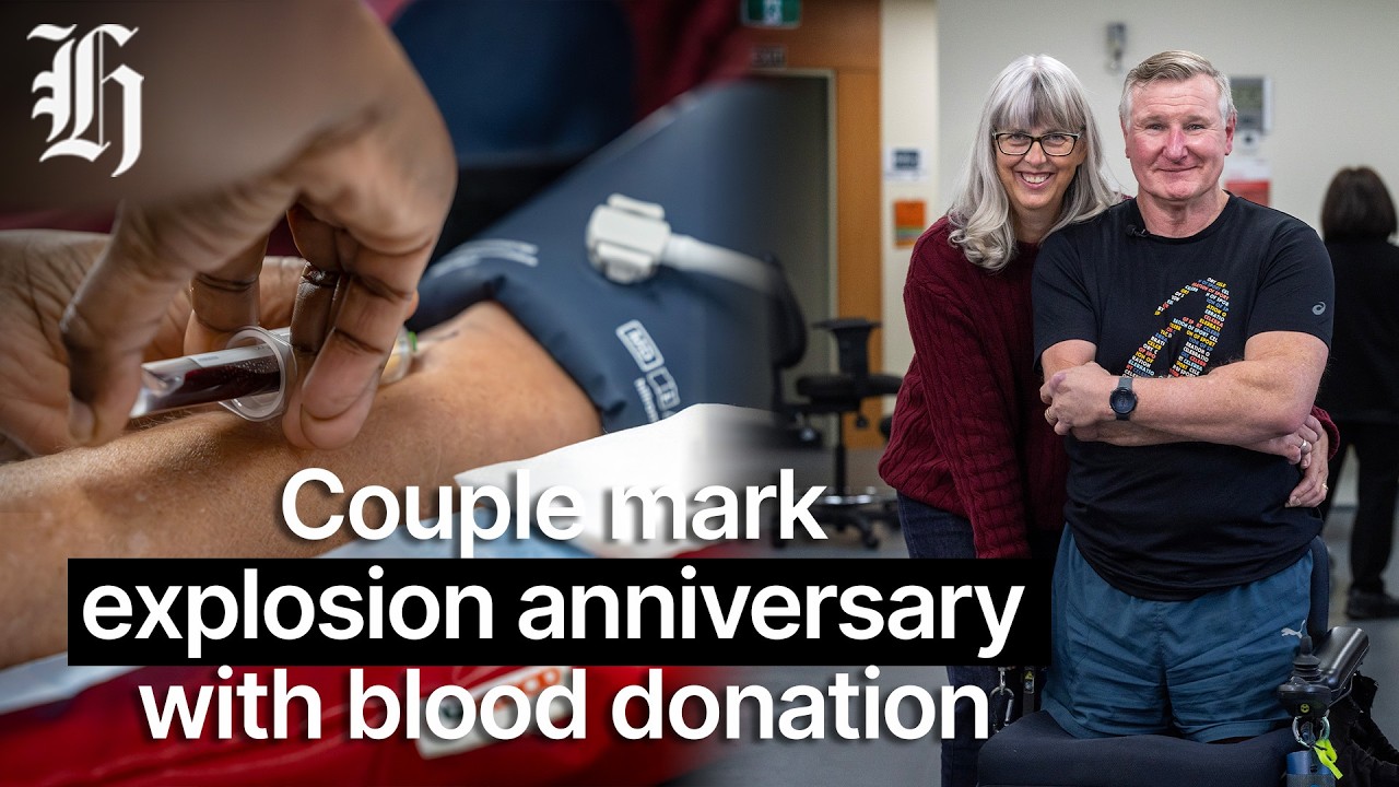 Couple mark explosion anniversary with blood donation