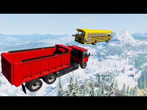 Heavy Vehicles High Speed Jump From Alps Mountain (Crash Test) - BeamNG drive Insane Jumps Testing