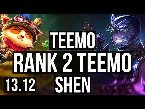 TEEMO vs SHEN (TOP) | Rank 2 Teemo, 2.8M mastery, 1700+ games, 4/0/2 | NA Challenger | 13.12