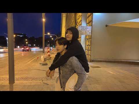 1 minute ago! The moment Jungkook carried Taehyung while walking in Paris.