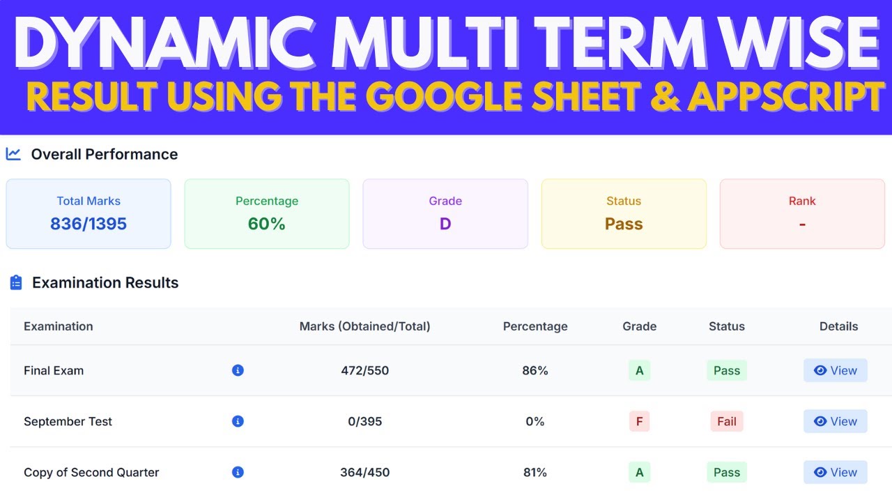 How to Build Dynamic Multi-Term Online Student Result System with Google Sheets & Apps Script | D47