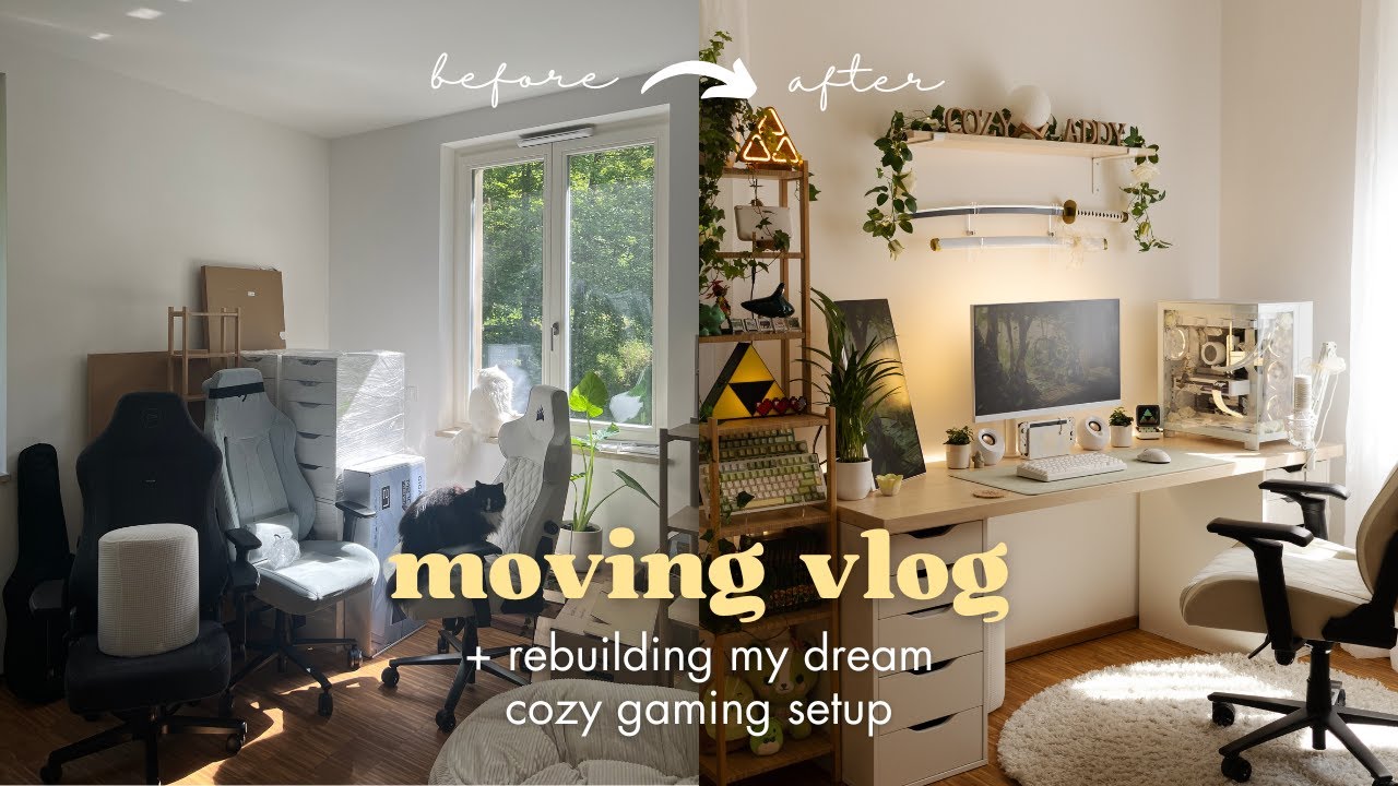 MOVING VLOG 📦 building a new cozy gaming setup, DIY desk makeover, cable management