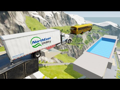 Heavy Vehicles High Speed Jump In Empty Pool (Crash Test) #2 - BeamNG.drive High Speed Jumps In Pool