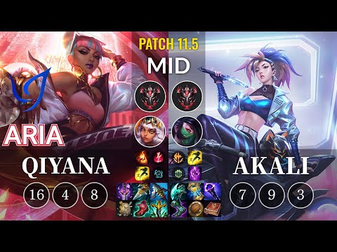 CGA Aria Qiyana vs Akali Mid - KR Patch 11.5