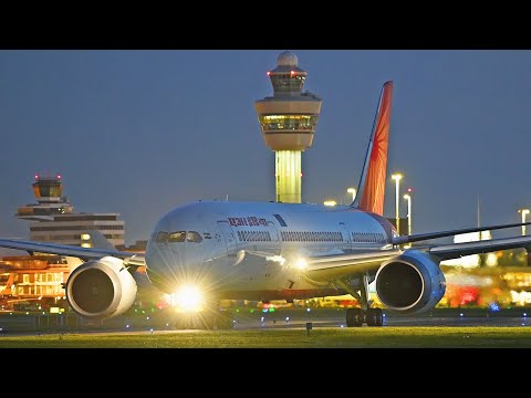 [4K] 27 HEAVY TAKOFFS at NIGHT ✈️🌕 - Plane Spotting at Schiphol Airport