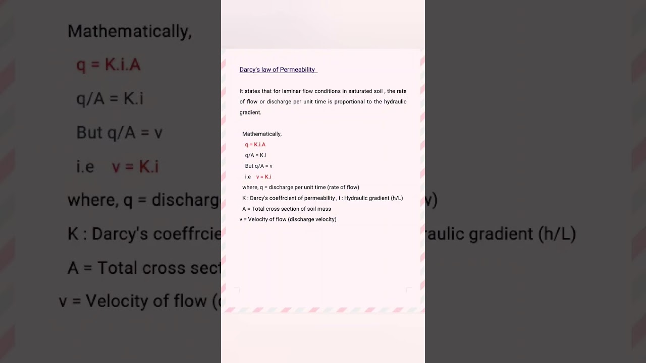 Darcy's Law Of Permeability | Geotechnical Engg. #youtubeshorts #ytshorts #shorts