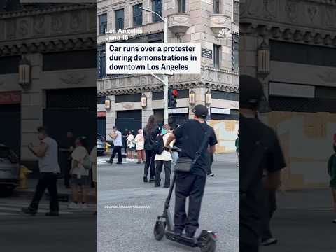 Video shows car drive into group of protesters in Los Angeles