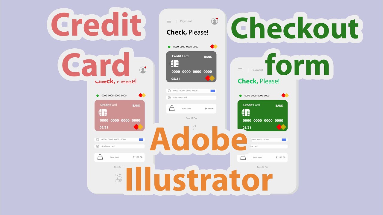 Credit Cards Checkout Form Set Mobile Gray Pink Green Pages Vector Design