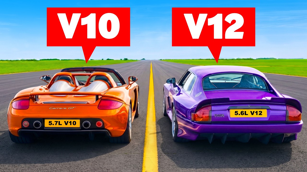 Best sounding V10 v V12 DRAG RACE: Carrera GT v TWR Supercat