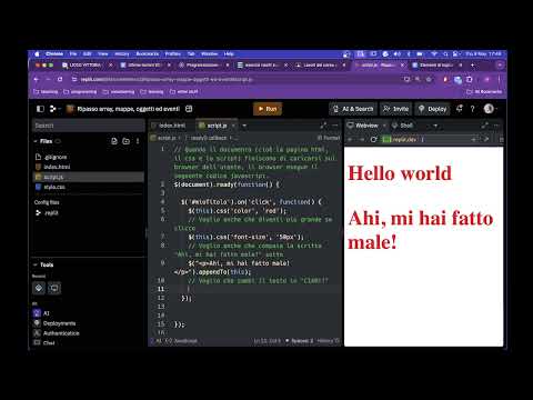Eventi JS / JQuery con manipolazione HTML e CSS (senza audio)
