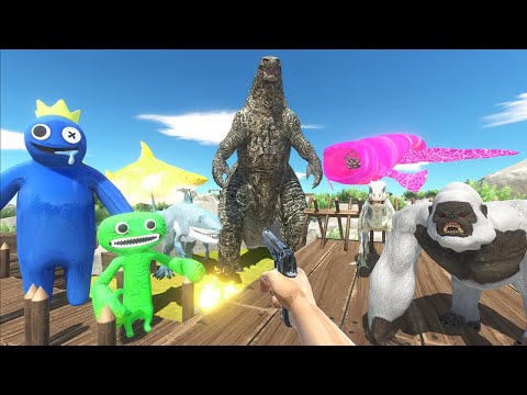 Hunting for Rainbow Friends and Jumping in Lake with Pink Bloop - Animal Revolt Battle Simulator