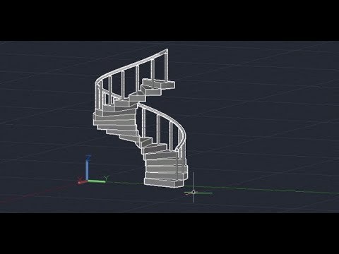 3D Spiral Stairs With Railing In AutoCAD
