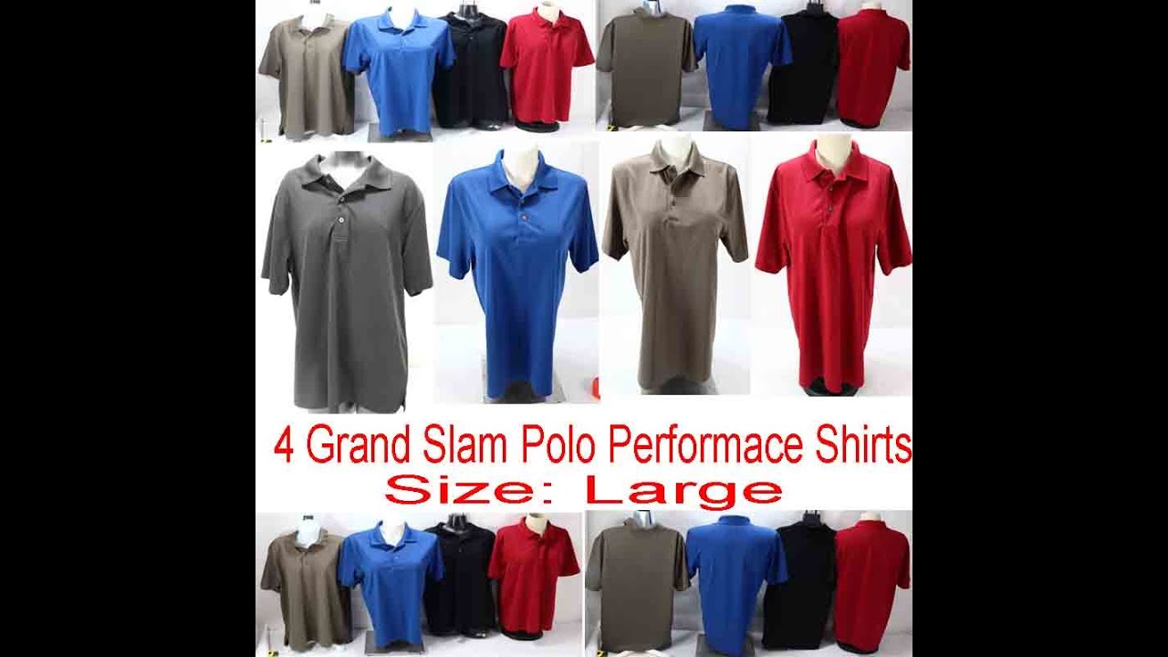 Lot of 4 Grand Slam Performace Polo Shirt's Size: Large 100% Polyester Made in Cambodia RN#: 37763