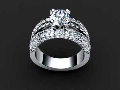 Five-row pave Diamond Engagement Ring in 18K gold