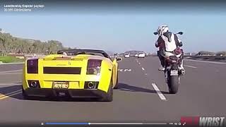 LAMBORGİNİ İLE DALGA GEÇEN MOTORSİKLETLER