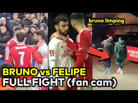 Felipe holding Bruno Fernandes' neck as Nottingham Forest lost to Man United