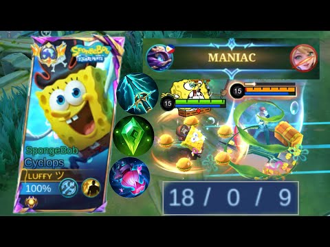 18 KILLS MANIAC!! 😱 Cyclops SpongeBob = SUPER KILLING MACHINE ~ MLBB
