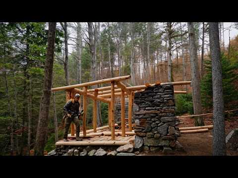 Building a Secret Log Cabin in the Woods With NO Power Tools!