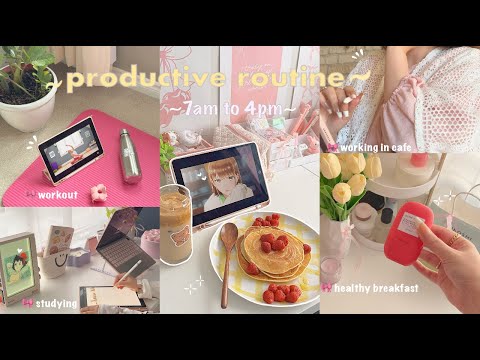 Productive day in my life 🌱✨ 7am to 4pm, studying, work desk setup, morning routine, cleaning