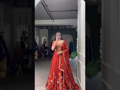 Orange Rangoli Silk Embroidered Lehenga Choli Set with Sequins Work | Stitched Lehenga with Dupatta