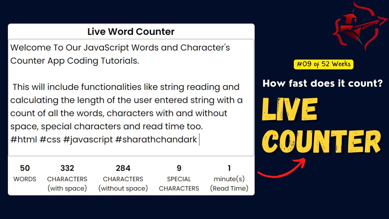 Live Text Counter in JavaScript | Words, Characters & Reading Time