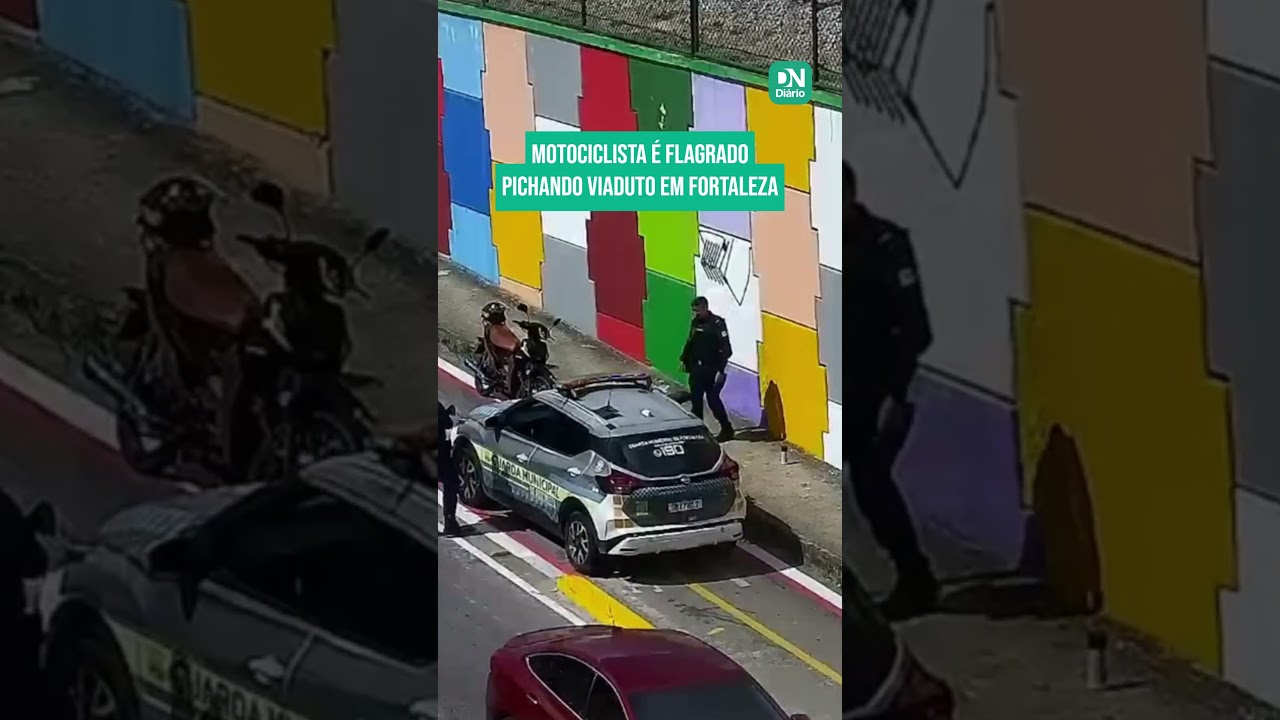 Imagem da notícia: Homem para moto em ciclofaixa, picha muro de viaduto e acaba detido em Fortaleza