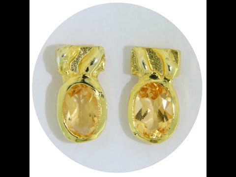 Cercei Stud Argint 925 Auriti Citrin Natural - Moderni si Rafinati