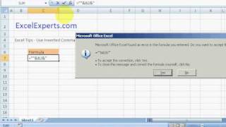 ExcelExperts.com - Excel Tips - Use Inverted Commas In Excel Formula