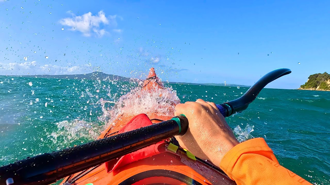 30 knots wind by St Heliers beach - QK Penguin sea kayak