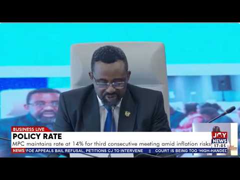 Bank of Ghana keeps policy rate at 14% for third straight meeting amid balanced inflation outlook.