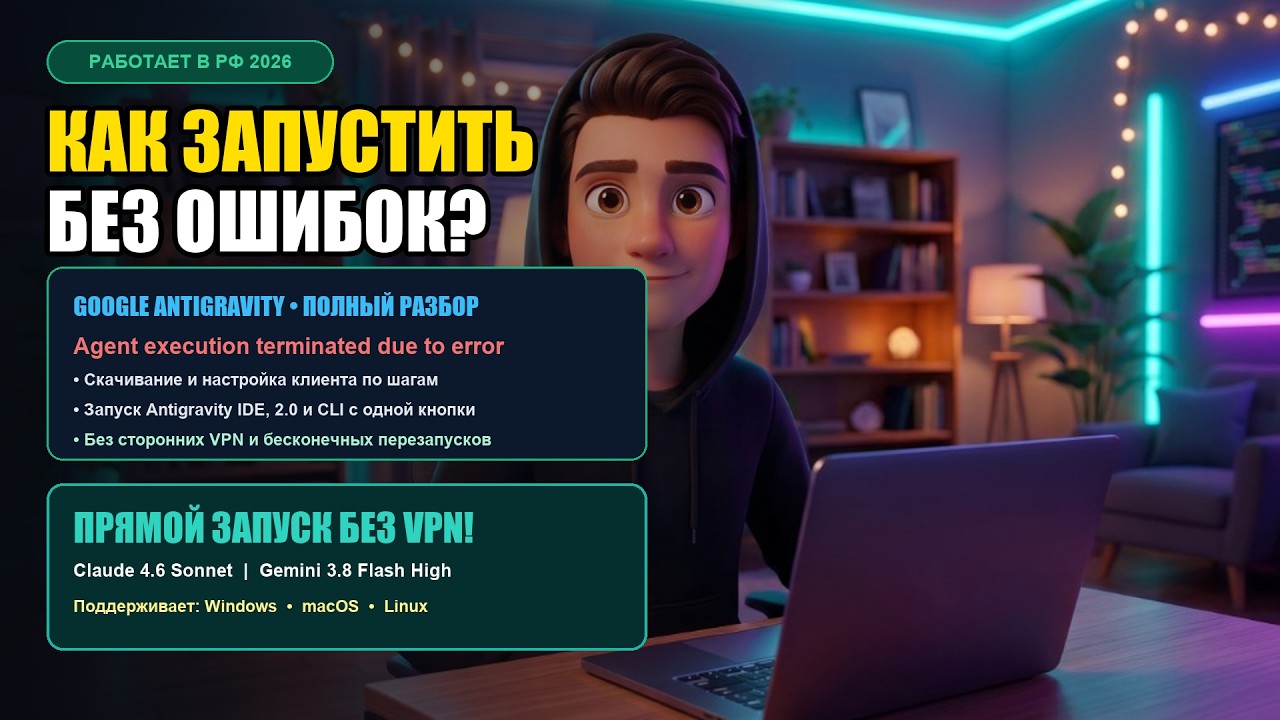 Видео инструкция: запуск и настройка Google Antigravity в России