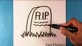 How to Draw a Tombstone for Beginners - Halloween Drawings