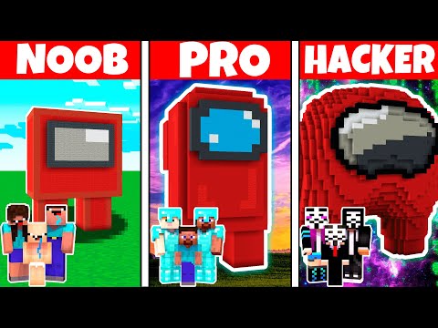 Minecraft AMONG US STATUE BUILD CHALLENGE: NOOB vs PRO vs HACKER ANIMATION