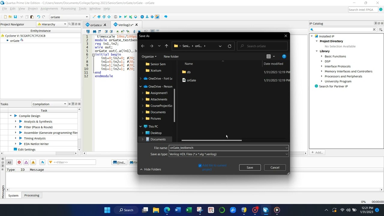 Quartus Or Gate Simulation Tutorial using Modelsim