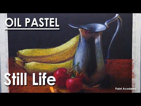 Oil Pastel Still Life Drawing Fruits Utensil
