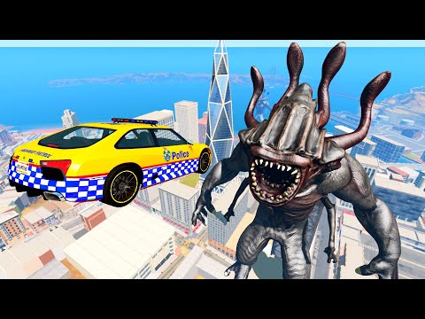 Jump Cars High Speed in the City With Monsters - BeamNG.Drive