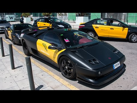 Two Lamborghini Taxi in Barcelona!! - Start Up, Cruising, Revs and Sound!