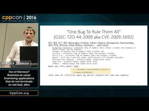 CppCon 2016: Sergey Zubkov “Examining applications that do not terminate on std::bad_alloc"