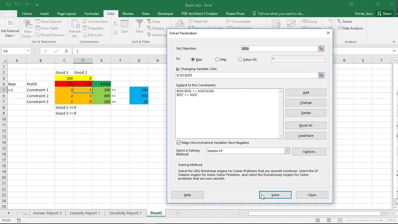 Excel - Sensitivity Analysis with Solver