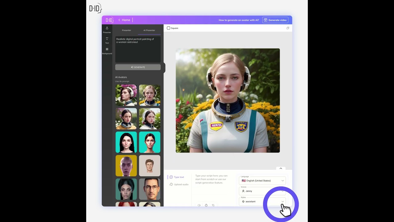 How to generate an AI character with D-ID