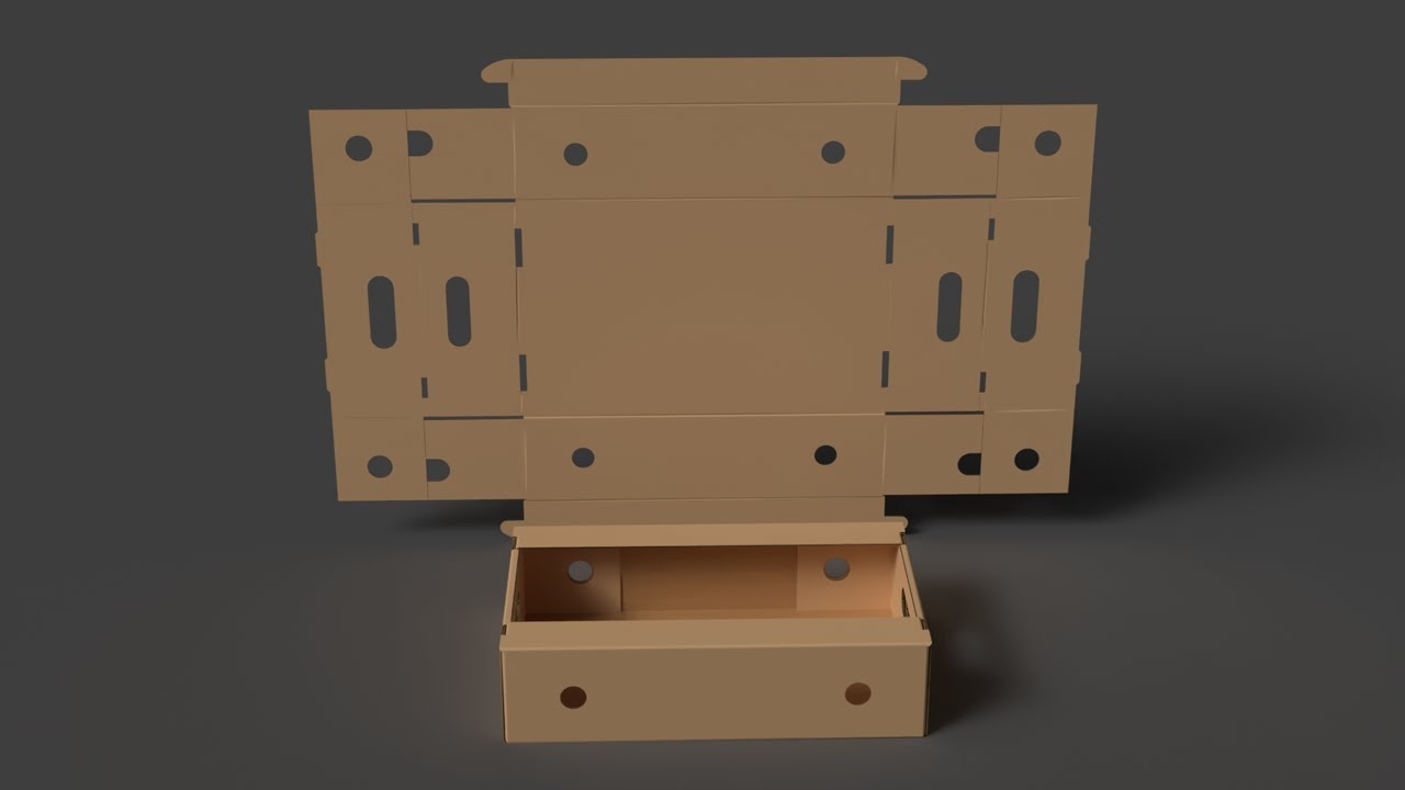 Self-assembling corrugated cardboard tray Assembled and disassembled packaging 3D Model