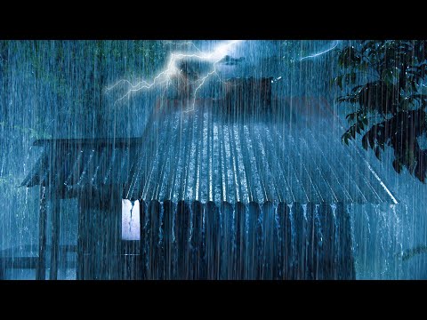 ⚡ Strong Thunderstorm Sounds for Sleeping | Powerful Rain & Very Strong Thunder on Tin Roof at Night