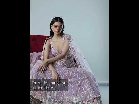 Mauve Net Sequins and thread embroidery Semi-Stitched Lehenga choli & Dupatta