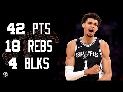 Victor Wembanyama 42 pts 18 rebs 4 blks vs Knicks 24/25 season