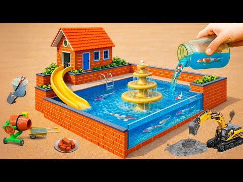 DIY Mini Brick House With Slide, Fountain & Clear Water Pool | @MinMinTractor