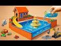 DIY Mini Brick House With Slide Fountain Clear Water Pool MinMinTractor